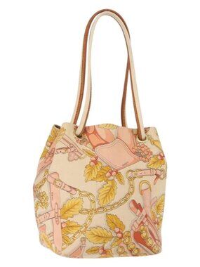 LOEWE Shoulder Bag Canvas Beige Gold Auth 147668